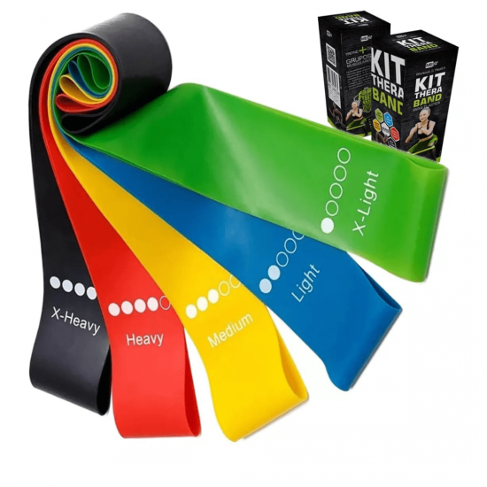 Kit 5 Faixas Elásticas Para Exercícios Multifuncional Yoga Fisioterapia