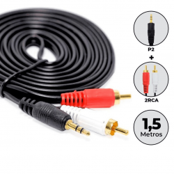 10 Cabos Auxiliar P2 Macho X Rca Macho Audio 1,5m P/ Som / Tv / Home Theater Audio Video