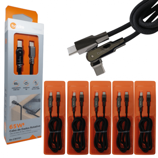 10 Cabos de Carregamento de 180 Graus Tipo C Super Rápido Android iphone 65w Basike