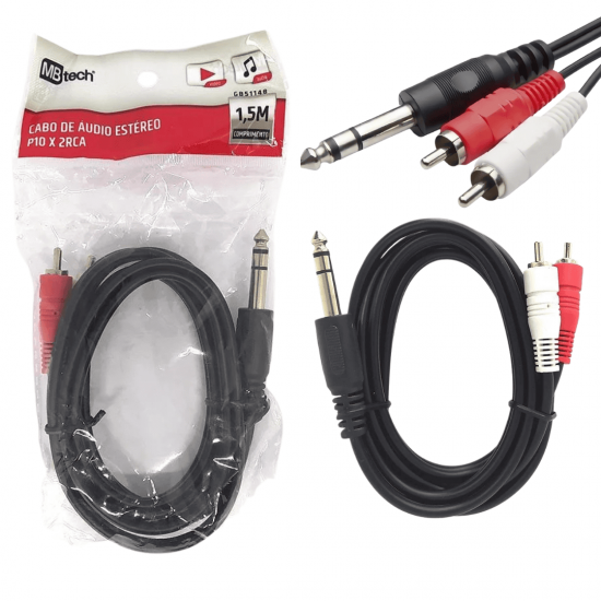 10 Cabos P10 Stereo Para 2 Plug Rca Audio