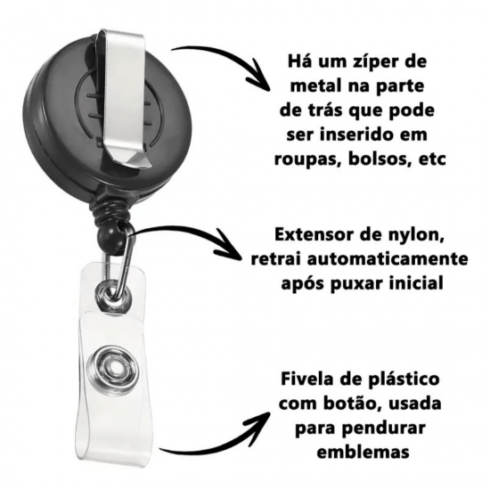 10 peças Porta Crachá Retrátil Roller Clip