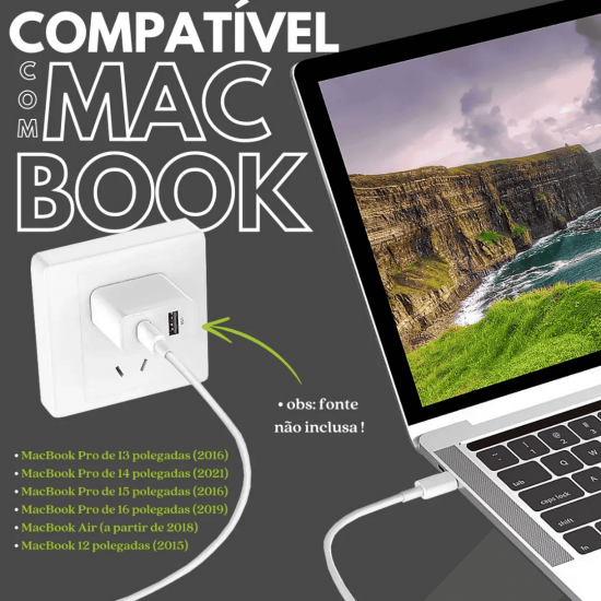 2 Cabos USB C para USB C  2 Metros Turbo Cabo Super Rápido Tipo C para Tipo C