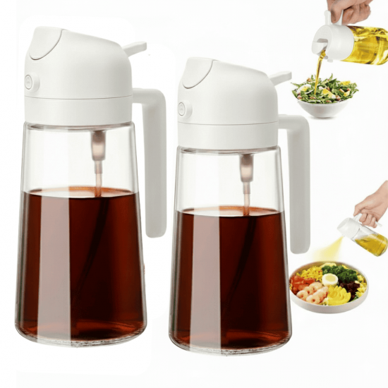 2 Portas Azeite de Vidro Azeiteiro Galheteiro 2 em 1 Spray Pulverizador