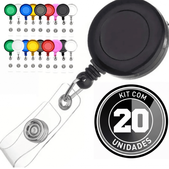 20 peças Porta Crachá Retrátil Roller Clip