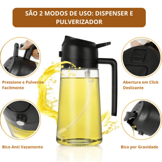3 Porta Azeite de Vidro Azeiteiro Galheteiro 2 em 1 Spray Pulverizador