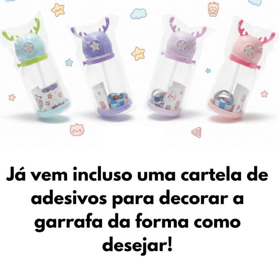 Garrafa copo De Alce Água Infantil Criança Portátil Com Canudo Desenho Fantasia Para Meninas Meninos