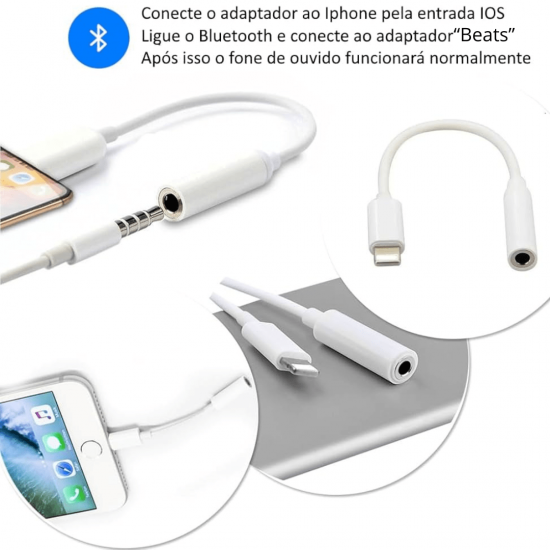 Adaptador Compatível Com iPhone iPad Cabo Lightning Para P2 Femea Áudio Auxiliar