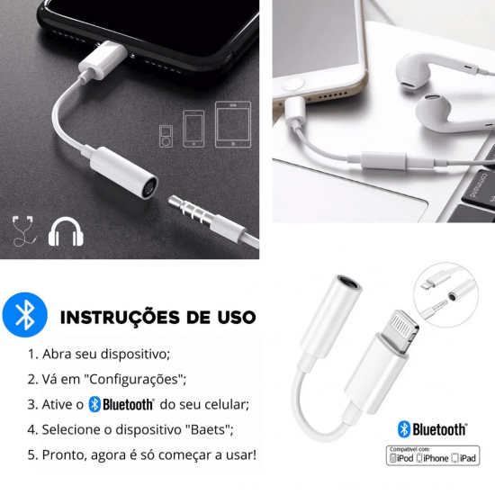 Adaptador Compatível Com iPhone iPad Cabo Lightning Para P2 Femea Áudio Auxiliar