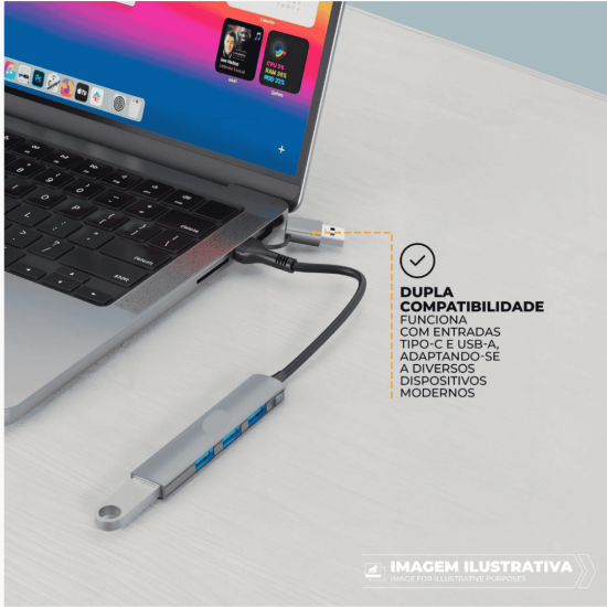 Adaptador Hub USB Tipo-C 4 em 1 de alta velocidade OTG com 4 portas para Macbook Pro, PC e laptop.
