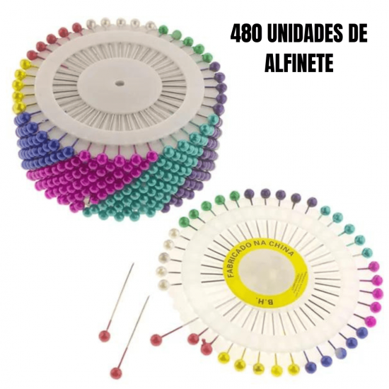Alfinete de costura colorido com 480 pinos