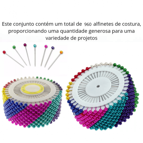Alfinete de costura colorido com 960 pinos