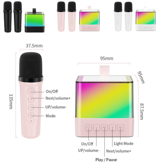Alto-falante Bluetooth Karaoke com Microfone Luzes LED Alto-falante de alta fidelidade recarregável