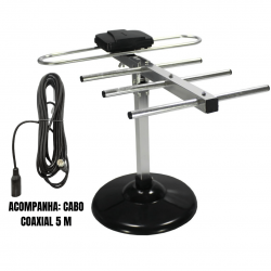 Antena digital hd tv interna e externa cabo 5m base vhf uhf fm