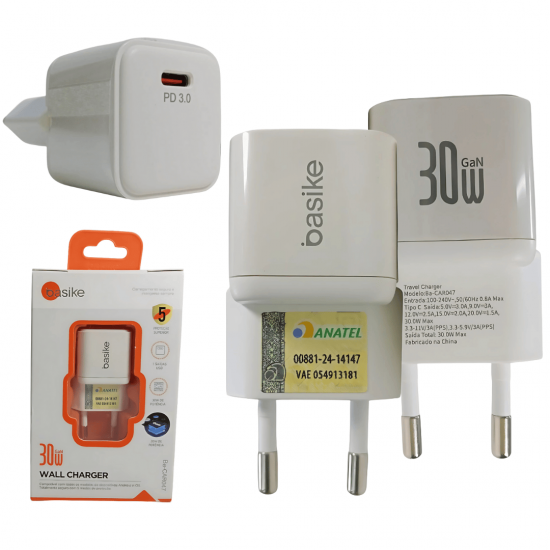 Carregador Turbo 30w Usb-c Compacto Última Geração Universal Basike