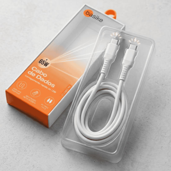 BA-CBO112 CABO DE DADOS USB-C, PARA USB-C, 65W, 1 METRO, BRANCO, MARCA BASIKE