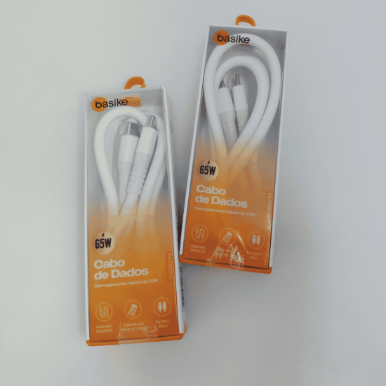 BA-CBO112 CABO DE DADOS USB-C, PARA USB-C, 65W, 1 METRO, BRANCO, MARCA BASIKE