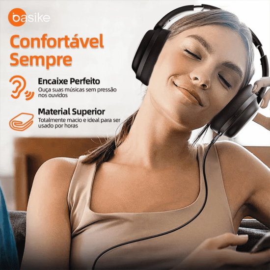 Basike Fone Bluetooth ANC 30h Conforto Dobrável  Estéreo Bluetooth 5.4 | Microfone