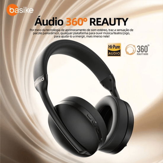 Fone de Ouvido Bluetooth Basike Cancelamento de Ruído Ativo Headphone Bluetooth 5.3 Headset com Microfone, 20h de Música