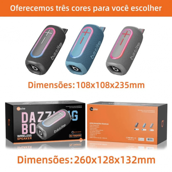 BA-RAD020 RADIO FM, COM REPRODUTOR DE SOM 10W*2, MINI CAIXA DE SOM INTEGRADA E LUZ LED RGB, MARCA BASIKE.