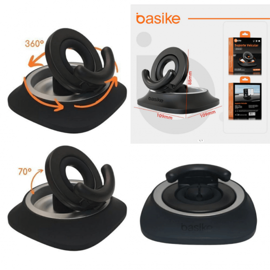 BA-SPO284 SUPORTE VEICULAR, COM SUCCAO, UNIVERSAL, ROTACAO 360, MATERIAL ABS, MARCA BASIKE.