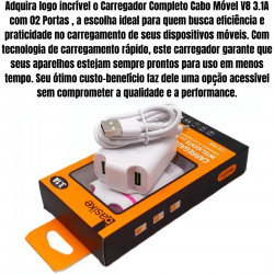 Carregador Fonte Com Cabo 2 Entradas Celular Android v8