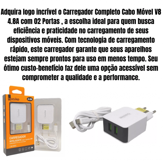Carregador v8 android celular 2 entradas usb fonte tomada turbo rápida