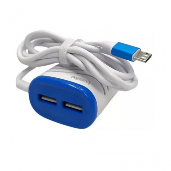 BACAR-9012(BASIKE) CARREGADOR BASIKE COM CABO INTEGRADO MICROUSB 2USB 3.1A 5V
