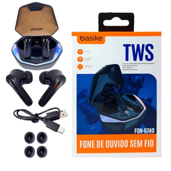 BAFON-6740 FONE DE OUVIDO, SEM FIO, MARCA BASIKE - PRETO