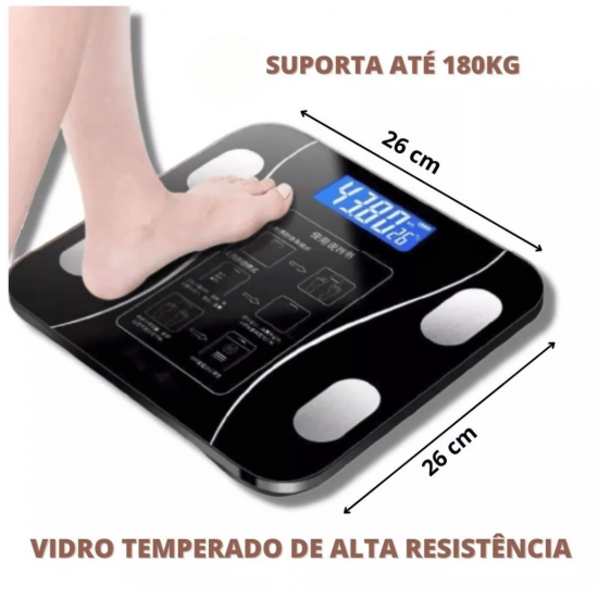 Balança Bioimpedancia Digital Bluetooth Corporal até 180kg Resultado Pelo Celular