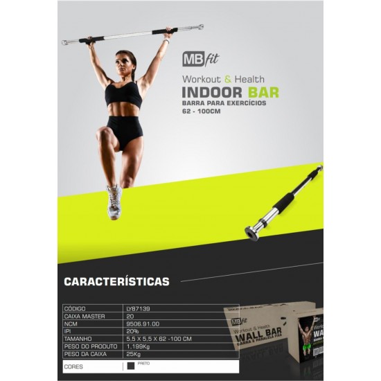 Barra de Flexão para Porta Exercícios Treino Regulável 60 a 100Cm Fixa