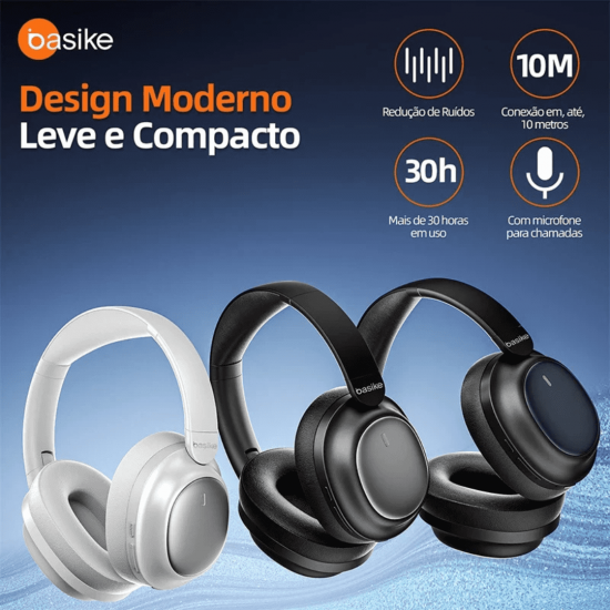 Basike Fone Bluetooth ANC 30h Conforto Dobrável  Estéreo Bluetooth 5.4 | Microfone
