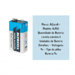 Bateria 9v Alcalina 6lr61 Alfacell Inmetro - Blister