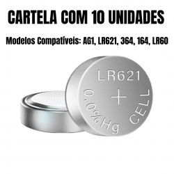 Bateria botão 364 LR621 AG1 cartela c/ 10 und. MAXMIDIA