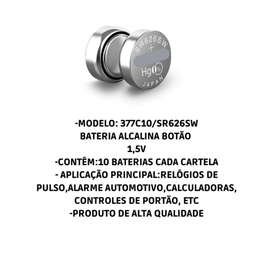 Bateria Botão 377 LR626 AG4 Cartela C/ 10 Un