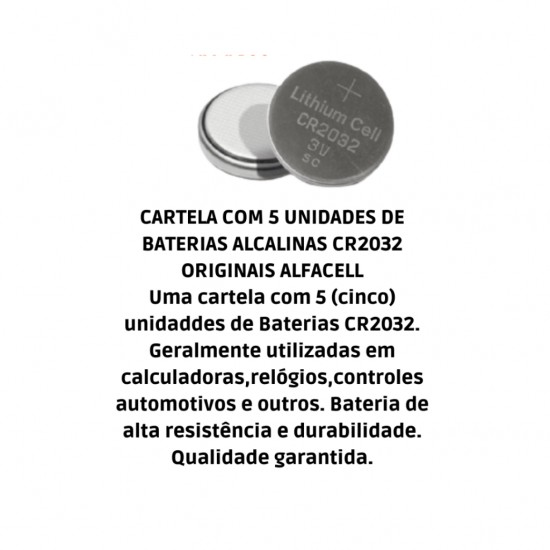 Bateria Cr2032 Lithium Alfacell Original 5 Unidades 3V - Pilha Marca alfacell