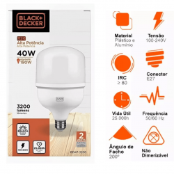 Kit 6 lâmpadas led super bulbo alta potência 40w black + decker