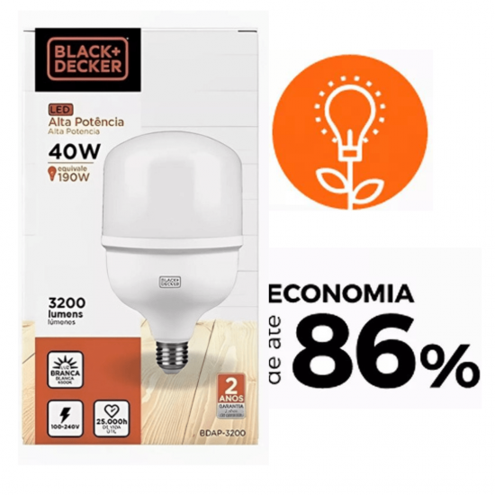 Kit 6 lâmpadas led super bulbo alta potência 40w black + decker