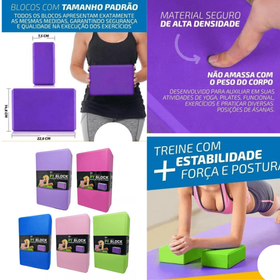 Bloco Tijolo de Pilates Yoga Exercícios Força Alongamento Equilíbrio Resistência Alta Densidade 100% EVA