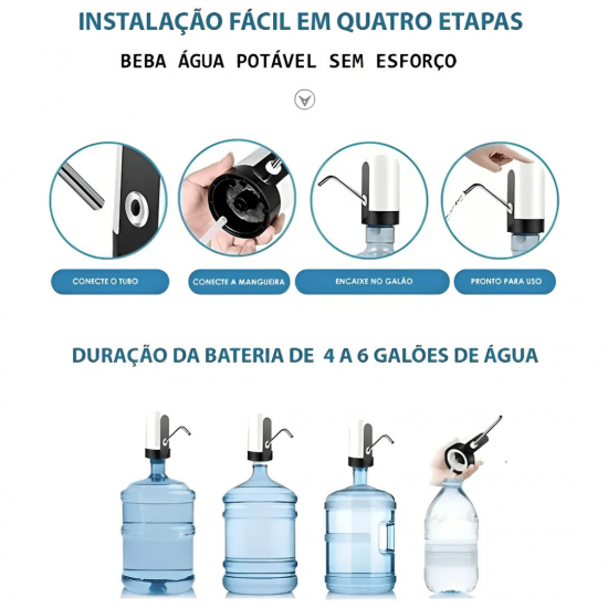 Bomba Elétrica Universal com Carregamento USB para Galão Garrafão de Água