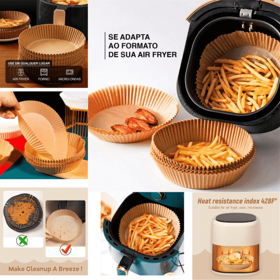 100 Pcs Forma Descartável Para Fritadeira Air Fryer Em Papel Antiaderente Redondo