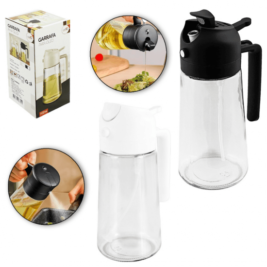 Porta Azeite de Vidro Azeiteiro Galheteiro 2 em 1 Spray Pulverizador