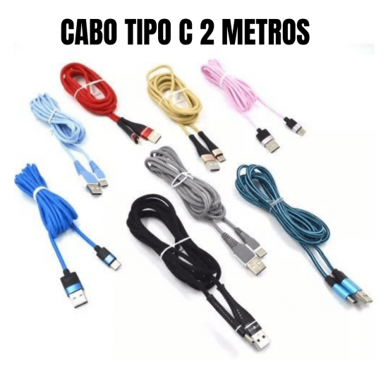 Cabo 2 metros tipo c carregador carrega rápido reforçado