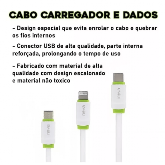 Cabo Carregador Turbo 1 Metro iPhone Samsung Xiaomi Android V8 USB C Rápido Inova Original