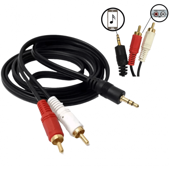 Cabo De Áudio Auxiliar P2 X 2 Rca 1,5 metro e 3,0 Metros