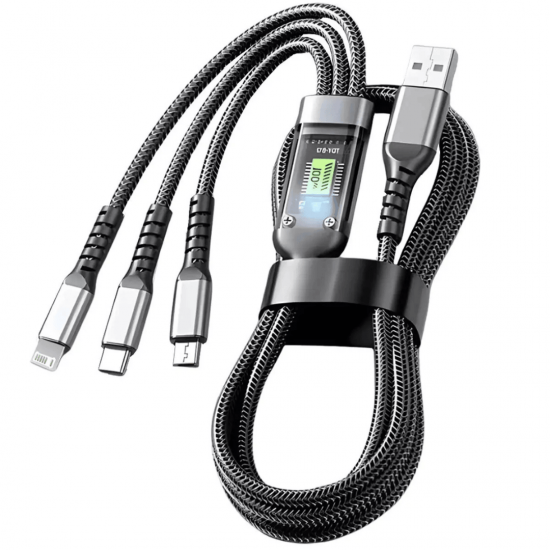 Cabo De Dados 3 Em 1 Nylon 100W Cabo De Carregamento Ultrarrápido Para V8 Micro USB Tipo C 1.2m