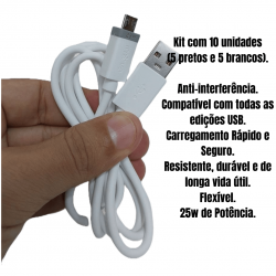 Kit 10 cabos carregador Micro USB V8 turbo