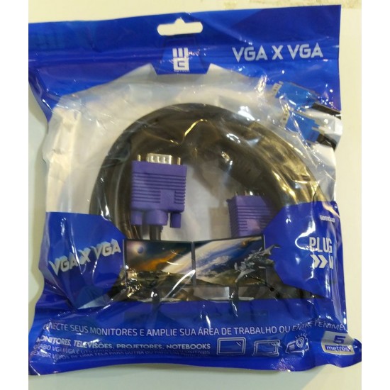 Cabo Vga Monitor Projetor Lcd Pc Tv 5 Metros