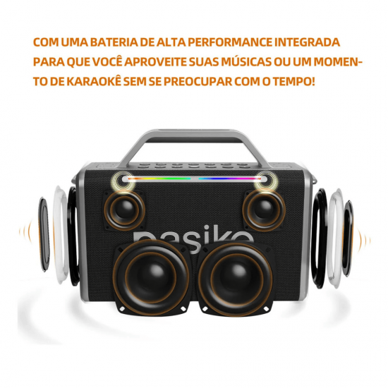 Caixa De Som Portatil Bluetooth Com 2 Microfones, 160w, Subwoofer Ativo, Estéreo Hifi Com Rgb Tws 1+1 Bateria 6H Ipx6
