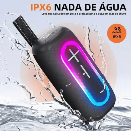 Caixa De Som Portátil Bluetooth Hifi Subwoofer Fm Tws Ipx6