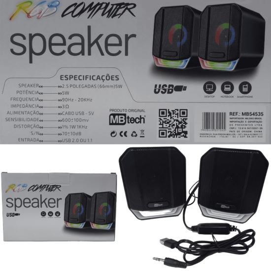 Caixinha Caixa de som computador PC gamer alto falante RGB